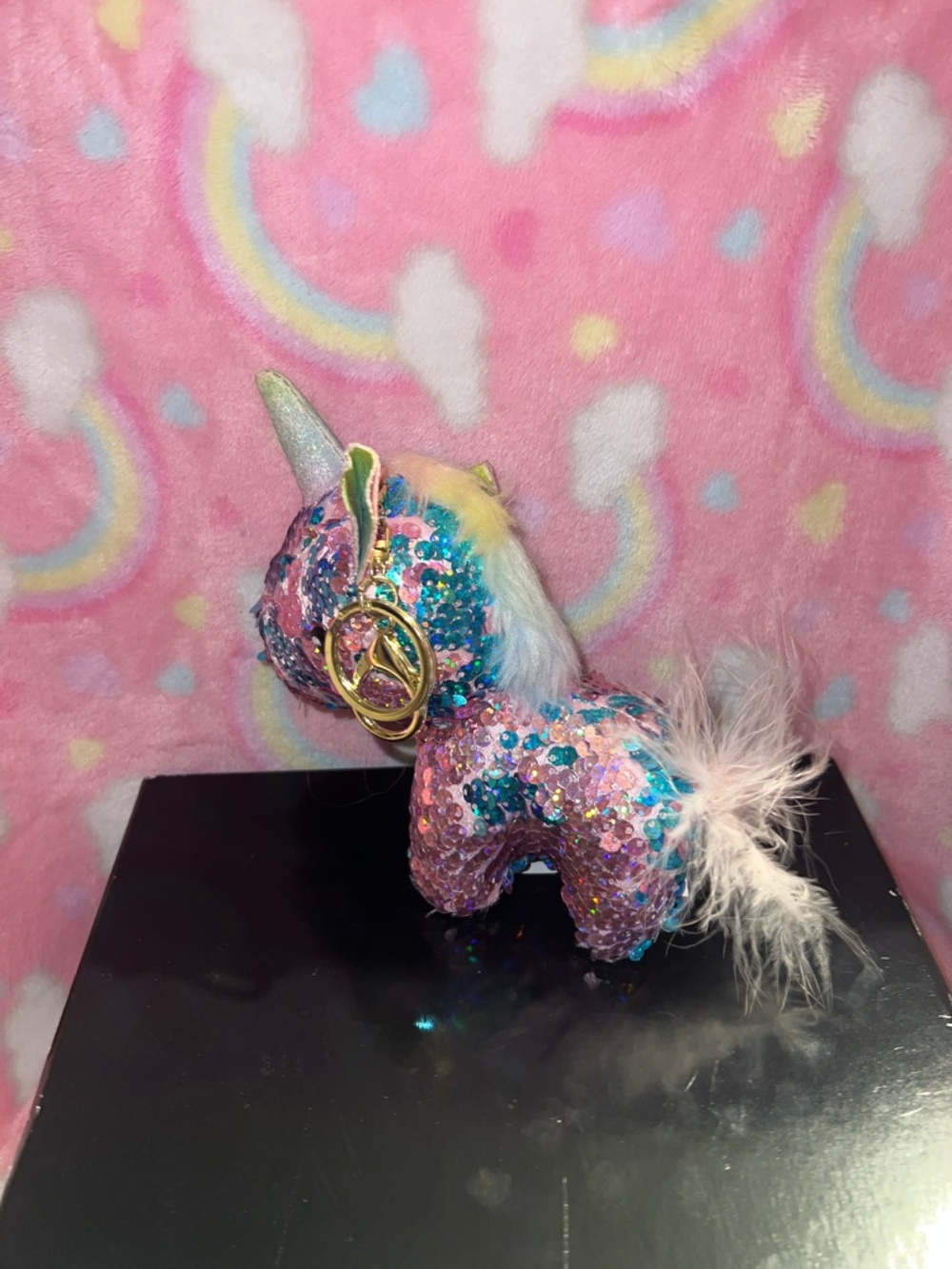 Sequin Unicorn Keychain Plush - Pink Glitter